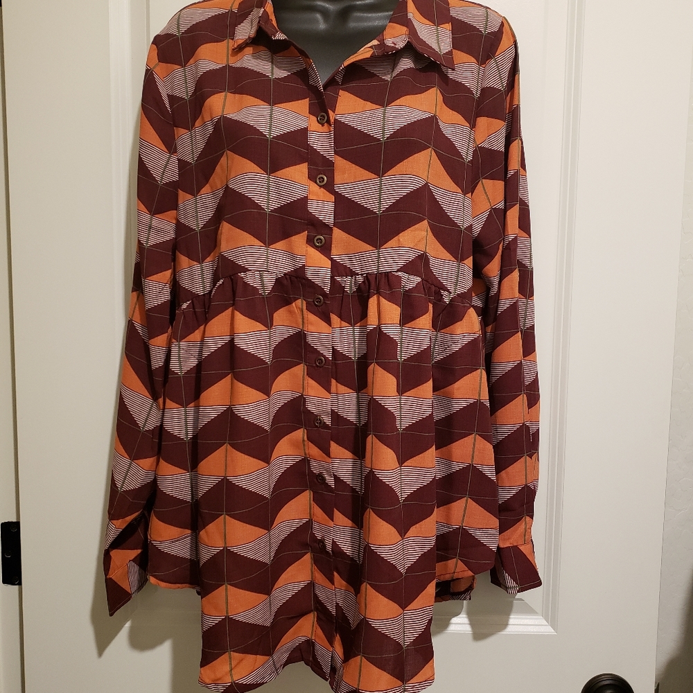 NWT Entro Tunic Button Blouse adj sleeves Sz Large🍁